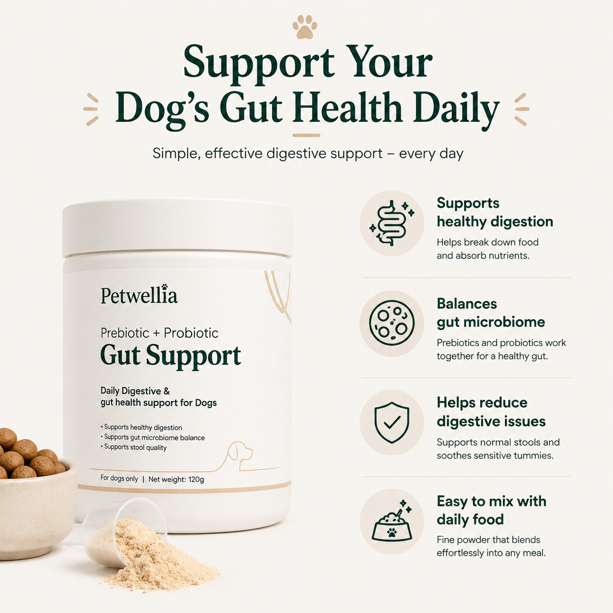 Petwellia Daily Gut Health Powder for Dogs